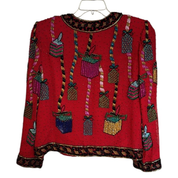 NITELINE DELLA ROUFOGALI Vintage 80s Beaded Sequin Jacket Holiday Silk Small - Picture 6 of 10